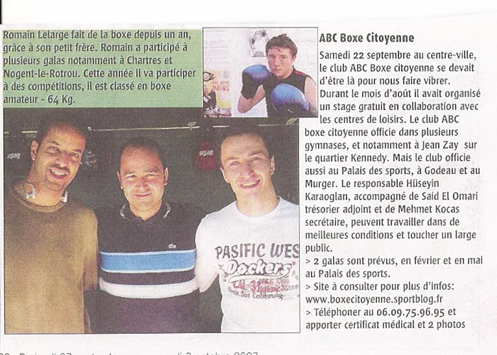 Coupure de presse&nbsp;: ABC Boxe Citoyenne  au centre-ville